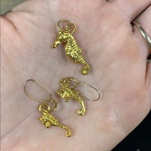 Gold Seahorse Charm and Earring Set